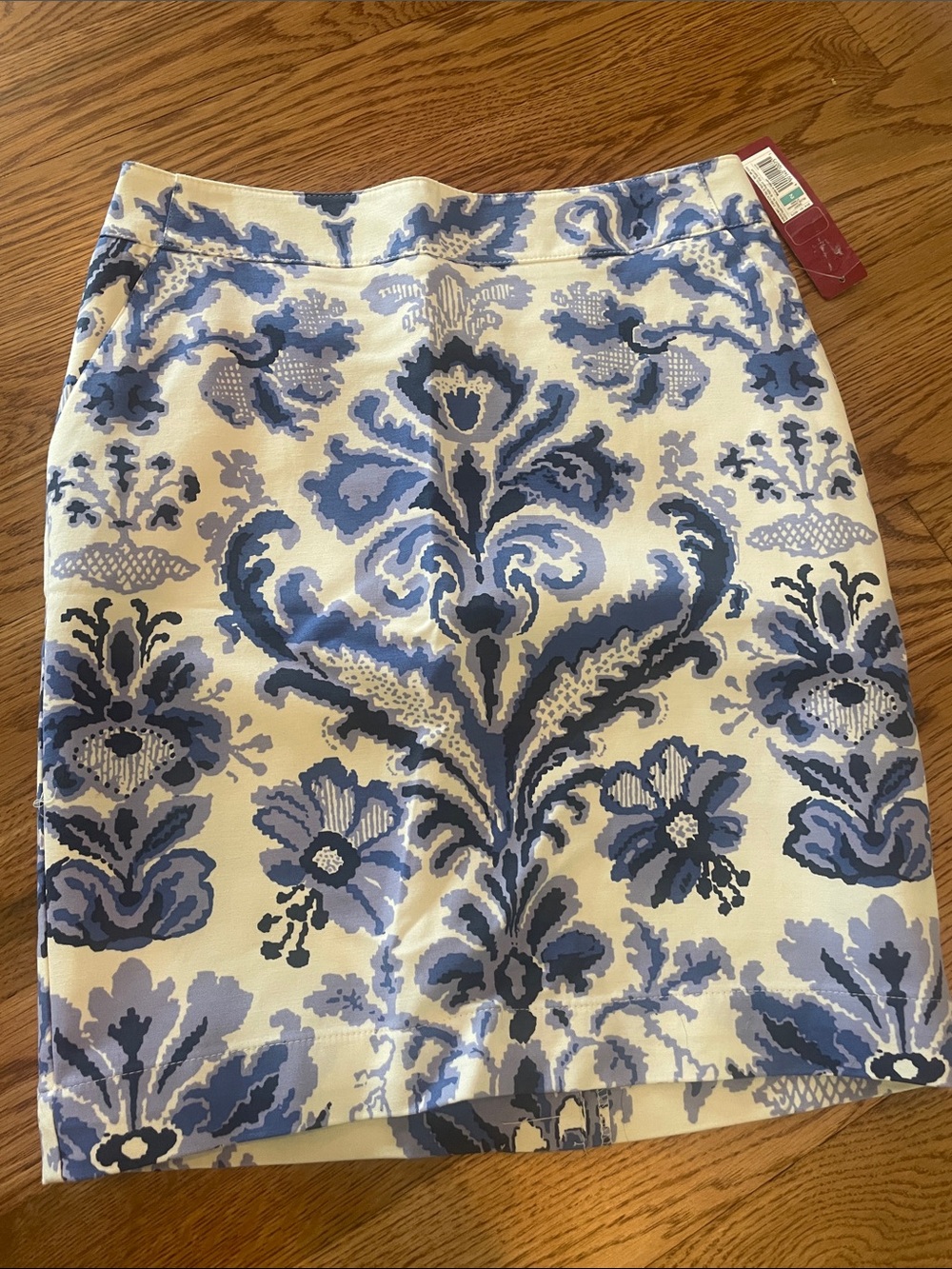 Merona Blue and White Floral Jacquard Pencil Skirt